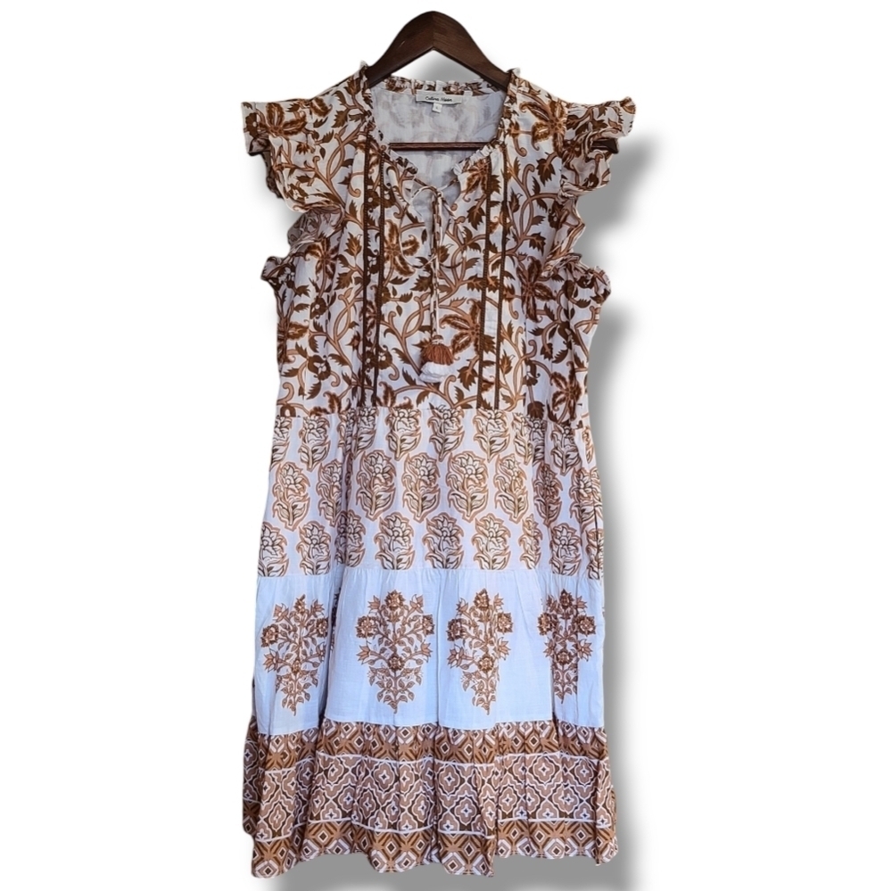 CELINA MOON Brown and White Mini Dress